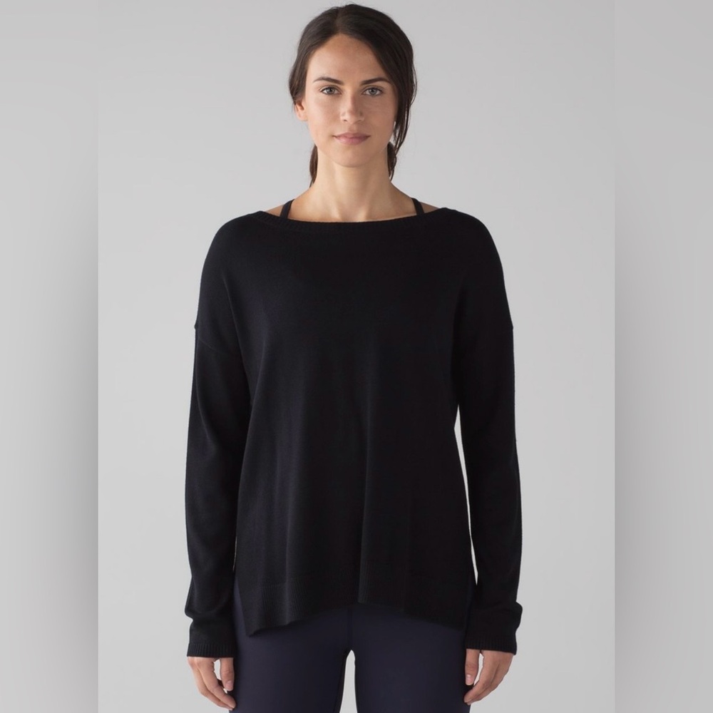 Lululemon Sweater Well Being Black Women's Sz S Cashmere Blend Perforated Back
